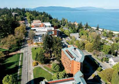 an areal view of campus overlooking Bellingham Bay